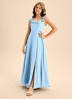 Azazie Callie Junior A-Linie Gestreift Chiffon Kleid Stahlblau image3