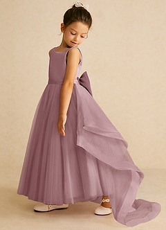 Azazie Pumpkin Flower Girl Dresses Dusty Rose A-Line Bow Tulle Dress image4