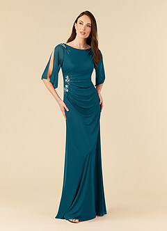 Azazie Magdalene Mother of the Bride Dresses Ink Blue Sheath Sequins Mesh Dress image1