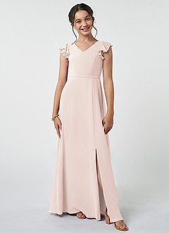 Azazie Claudine Junior Rose Petal A-Line Pleated Chiffon Dress image1