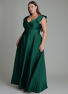 Azazie Leilani Robes de demoiselle d'honneur Robe Trapèze en Satin extensible Drapé émeraude image15