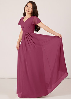 Azazie Peony Junior Mulberry A-Line Pleated Chiffon Dress image4