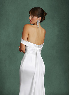Azazie Darlene Wedding Dresses Diamond White Mermaid Off the Shoulder Metallic Satin Dress image8