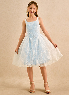 Azazie Cubbie Girls Formal Flower Girl Dresses Sky Blue A-Line Lace Dress image4