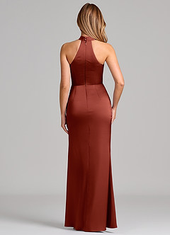 Azazie Karlotta Robes de demoiselle d'honneur Robe Fourreau en Satin extensible Plissée Terracotta image2