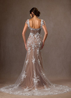 Azazie Alethea Wedding Dresses Diamond White Sand Mermaid Strapless Lace Dress image10