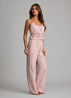 front Lyocell-Cotton Lace-Waist Cami & Long Pants Pajama Set