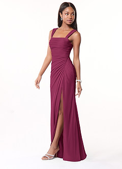 Azazie Jesaphine Bridesmaid Dresses Mulberry Sheath Ruched Mesh Dress image4