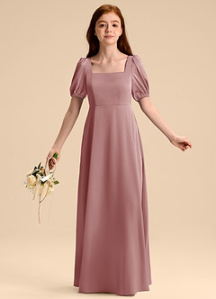 Azazie Briar Junior Robe Trapèze en Satin extensible Arc Rose Poussiéreuse image5