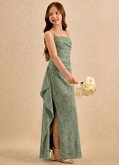 Azazie Cannoli Girls Formal Blumenmädchenkleider A-Linie Plissee Blumen-Burnout Kleid Pistazie image4
