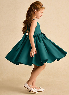 Azazie Jessie vestidos de niña de las flores Vestido de Pavo Real de Satin Mate de Corte En A con Lazo image3