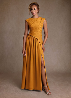 Azazie Kalleen Moeder van de bruid jurken A-Lijn Jurk van Chiffon Geplooid Boterbabbelaar image5