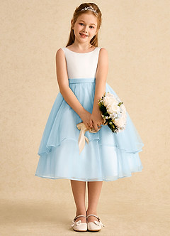 Azazie Rene Flower Girl Dresses Ivory Sky Blue A-Line Bow Tulle Dress image6