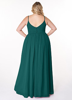 Azazie Rayna Bridesmaid Dresses Peacock A-Line V-Neck Pleated Chiffon Dress image8