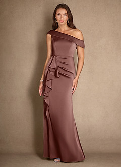 Azazie Hamptons Mother of the Bride Dresses Espresso A-Line Pleated Stretch Satin Dress image4
