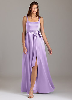 Azazie Elliott Robes de demoiselle d'honneur Robe Trapèze en Satin extensible avec poches Lilas image5