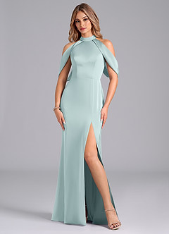 Azazie Bonny Bridesmaid Dresses Mist Mermaid Off the Shoulder Stretch Satin Dress image3