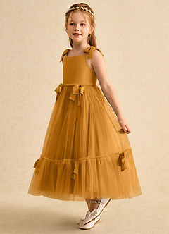 Azazie Jaci Sukienki dla dziewczynek sypiących kwiaty Linia A Pasek spaghetti Szyfon Długość kostki Sukienka image1