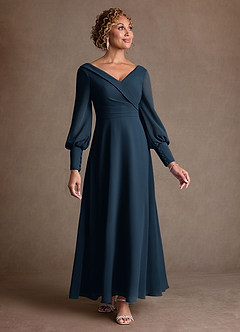 Azazie Paterson Mother of the Bride Dresses Dark Navy A-Line Pleated Chiffon Dress image1
