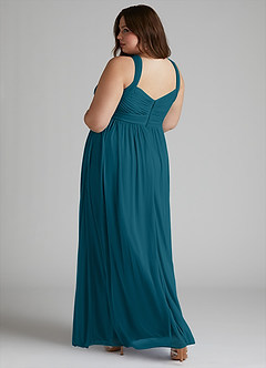 Azazie Hillian Bridesmaid Dresses Ink Blue A-Line Halter Pleated Mesh Dress image12