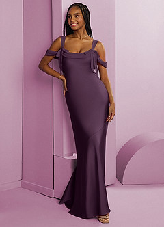 Barbie ♥ Azazie Bridesmaid Dresses Plum Sheath Pleated Stretch Satin Dress image3