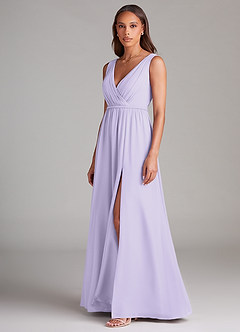Azazie Tanicia Robes de demoiselle d'honneur Robe Trapèze en Mousseline de soie Plissée Lilas image2