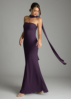 Azazie Saylor Vestidos de damas de honor Vestido de Ciruela de Gasa de Corte Sirena con Sin tirantes image8