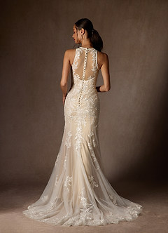 Azazie Sheila Abiti da Sposa Abito Sirena in Tulle Lustrini Bianco Diamante Champagne image2