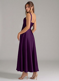 Azazie Shaude Bridesmaid Dresses Grape A-Line Pleated Stretch Satin Dress image7