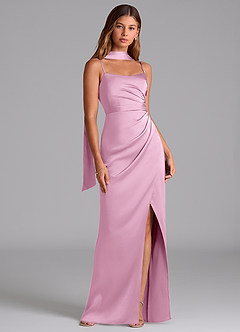 Azazie Calandra Robes de demoiselle d'honneur Robe Trapèze en Satin extensible Plissée Rose Bonbon image2
