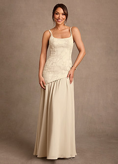 Azazie Flossie Mother of the Bride Dresses Champagne A-Line Pleated Chiffon Dress image4
