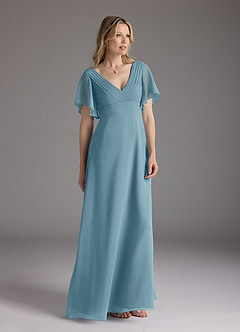 Azazie Alessa Mother of the Bride Dresses Moody Blue A-Line V-Neck Pleated Chiffon Dress image1