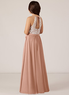 Azazie Fahari Junior Champagne Rose A-Line Lace Chiffon Dress image4