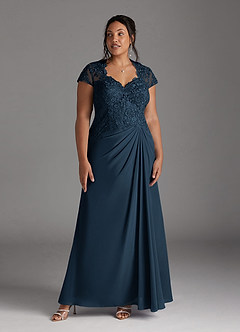 Azazie Junie Mother of the Bride Dresses Dark Navy A-Line Lace Chiffon Dress image7