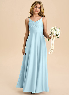 Azazie Bug Junior Jurk van Stretch Satijn met A-Lijn Geplooid Wolkenblauw image6