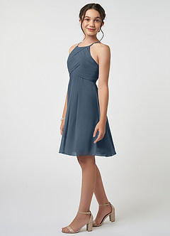 Azazie Ginny Junior Neptune A-Line Pleated Chiffon Dress image3
