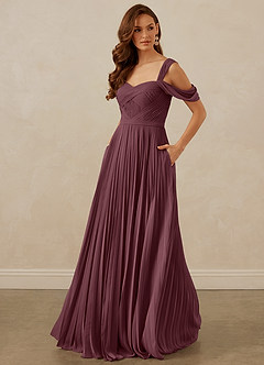 Christian Siriano Bridal for Azazie 1013 Bridesmaid Dresses Sangria A-Line Off the Shoulder Chiffon Dress image1