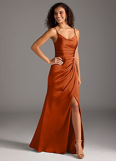 Azazie Deandra Bridesmaid Dresses Burnt Orange Mermaid Pleated Stretch Satin Dress image5