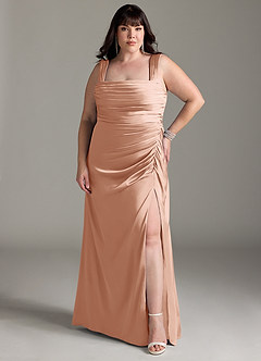 Azazie Jesaphine Bridesmaid Dresses Rose Gold Sheath Bow Stretch Satin Dress image8