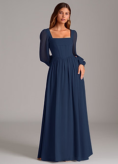 Azazie Maree Bridesmaid Dresses Dark Navy A-Line Corset Chiffon Dress image4