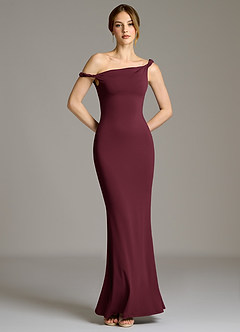 Azazie Shantal Vestidos de damas de honor Vestido Cabernet de Jersey elástico de primera calidad de Corte Sirena con Hombros descubiertos image3