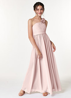 Azazie Flower Junior Blushing Pink A-Line Pleated Chiffon Dress image3