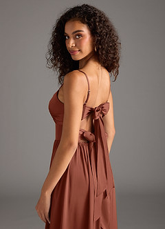 Azazie Zeya Bridesmaid Dresses Clay A-Line Pleated Stretch Satin Dress image4