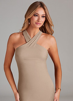 Azazie Doretta Bridesmaid Dresses Taupe Mermaid Pleated Chiffon Dress image5