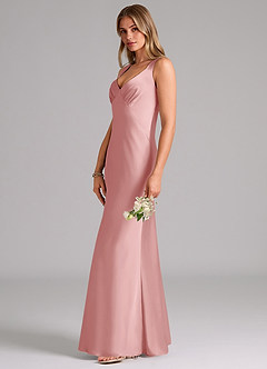 Azazie Kamila Bridesmaid Dresses Powder Pink A-Line Pleated Stretch Satin Dress image6
