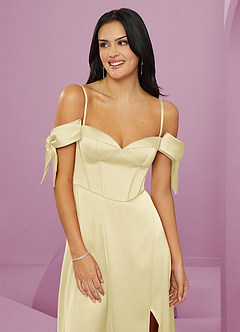 Barbie ♥ Azazie Final Sale Dusty Blue A-Line Off the Shoulder Stretch Satin Dress image5