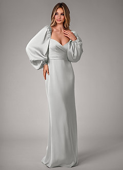 Azazie Sonata Bridesmaid Dresses Silver Sheath Long Sleeve Stretch Satin Convertible Dress image4