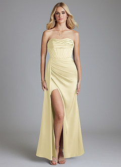 Azazie Amyra Bridesmaid Dresses Lemon Sorbet Mermaid Off the Shoulder Stretch Satin Convertible Dress image1