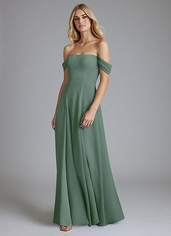 Azazie Seriana Jurken voor bruidsmeisjes Jurk van Chiffon met A-Lijn Off the Shoulder Eucalyptus image1