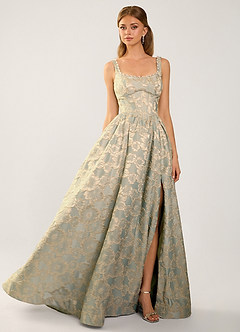 Cimaya Blau Ballkleid mit eckigem Ausschnitt und Jacquardmuster image5